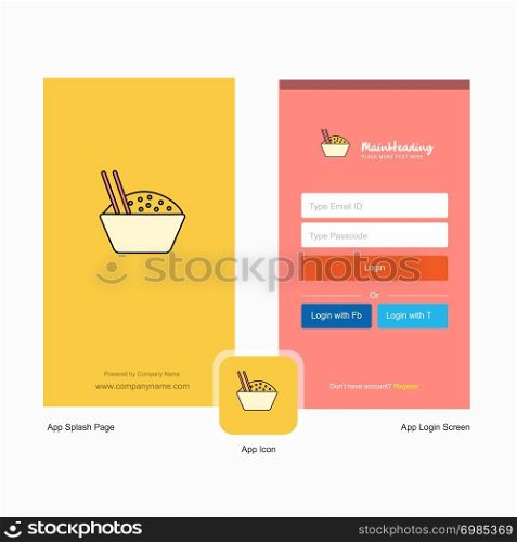 Company Food bowl Splash Screen and Login Page design with Logo template. Mobile Online Business Template