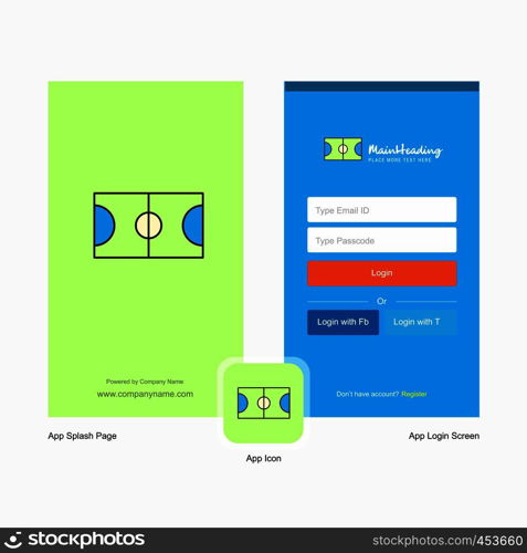 Company Football ground Splash Screen and Login Page design with Logo template. Mobile Online Business Template