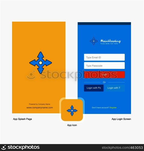 Company Four way arrow Splash Screen and Login Page design with Logo template. Mobile Online Business Template