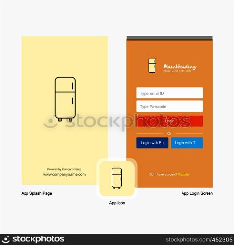 Company Fridge Splash Screen and Login Page design with Logo template. Mobile Online Business Template