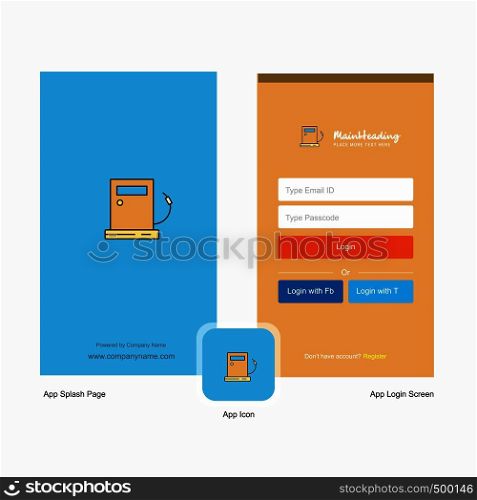 Company Fuel station Splash Screen and Login Page design with Logo template. Mobile Online Business Template