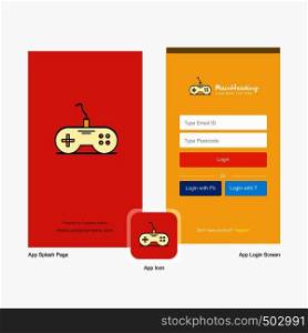 Company Game controller Splash Screen and Login Page design with Logo template. Mobile Online Business Template