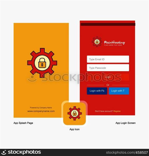 Company Gear locked Splash Screen and Login Page design with Logo template. Mobile Online Business Template