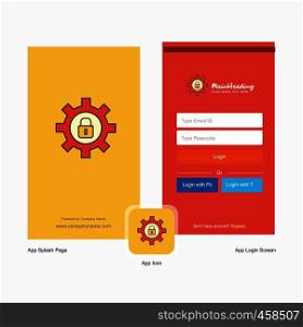 Company Gear locked Splash Screen and Login Page design with Logo template. Mobile Online Business Template