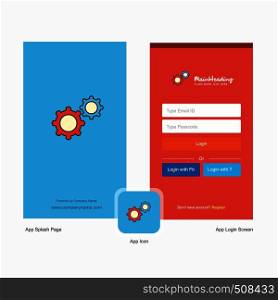 Company Gear setting Splash Screen and Login Page design with Logo template. Mobile Online Business Template