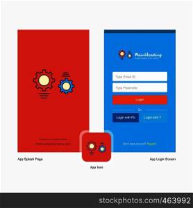 Company Gear Splash Screen and Login Page design with Logo template. Mobile Online Business Template