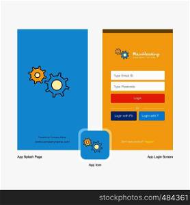 Company Gear Splash Screen and Login Page design with Logo template. Mobile Online Business Template