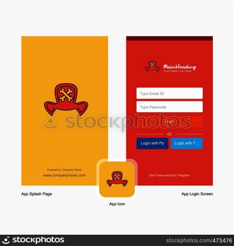 Company Ghost cap Splash Screen and Login Page design with Logo template. Mobile Online Business Template