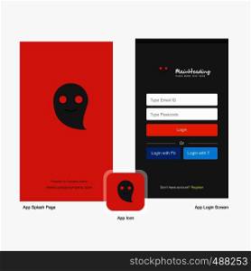 Company Ghost Splash Screen and Login Page design with Logo template. Mobile Online Business Template