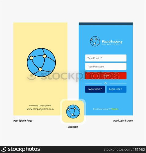 Company Global network Splash Screen and Login Page design with Logo template. Mobile Online Business Template