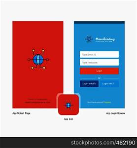 Company Global network Splash Screen and Login Page design with Logo template. Mobile Online Business Template