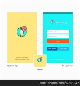 Company Globe Splash Screen and Login Page design with Logo template. Mobile Online Business Template