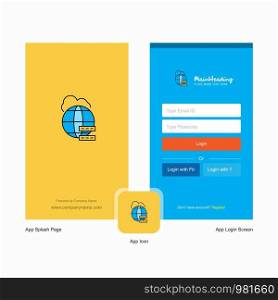 Company Globe Splash Screen and Login Page design with Logo template. Mobile Online Business Template