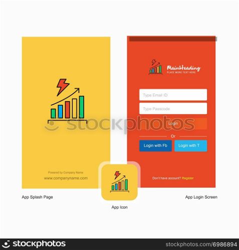 Company Graph rising Splash Screen and Login Page design with Logo template. Mobile Online Business Template