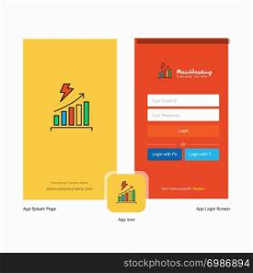 Company Graph rising Splash Screen and Login Page design with Logo template. Mobile Online Business Template
