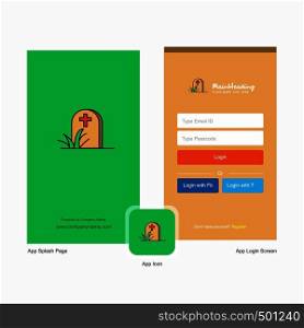Company Grave Splash Screen and Login Page design with Logo template. Mobile Online Business Template