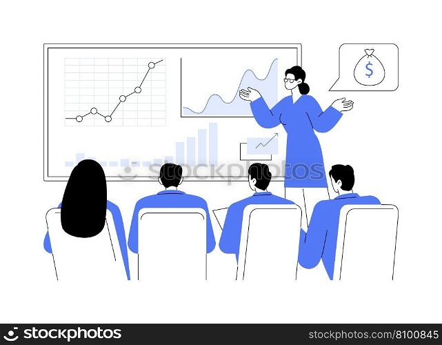 Company growth abstract concept vector illustration. Professional accountant announces a big profit for the company, analytics on screen, business documents, corporate paperwork abstract metaphor.. Company growth abstract concept vector illustration.