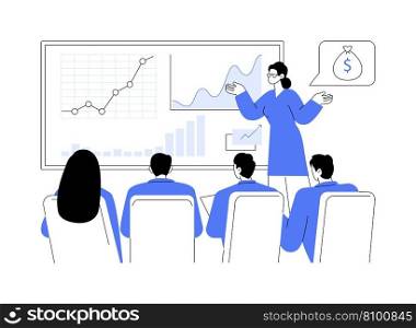 Company growth abstract concept vector illustration. Professional accountant announces a big profit for the company, analytics on screen, business documents, corporate paperwork abstract metaphor.. Company growth abstract concept vector illustration.