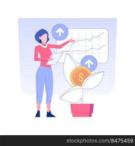 Company growth isolated concept vector illustration. Professional accountant announces a big profit for the company, analytics on screen, business documents, corporate paperwork vector concept.. Company growth isolated concept vector illustration.