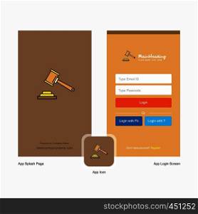 Company Hammer Splash Screen and Login Page design with Logo template. Mobile Online Business Template