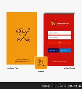 Company Hardware tools Splash Screen and Login Page design with Logo template. Mobile Online Business Template