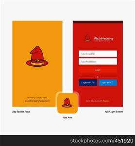Company Hat Splash Screen and Login Page design with Logo template. Mobile Online Business Template