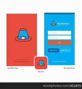 Company Hat Splash Screen and Login Page design with Logo template. Mobile Online Business Template
