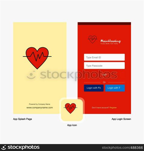 Company Heart beat Splash Screen and Login Page design with Logo template. Mobile Online Business Template