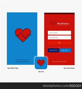 Company Heart beat Splash Screen and Login Page design with Logo template. Mobile Online Business Template