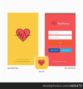Company Heart ecg Splash Screen and Login Page design with Logo template. Mobile Online Business Template