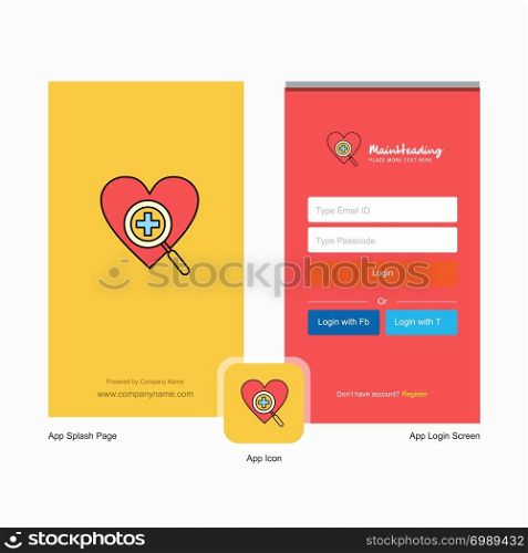 Company Heart Splash Screen and Login Page design with Logo template. Mobile Online Business Template