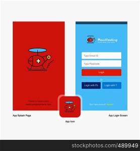 Company Helicopter ambulance Splash Screen and Login Page design with Logo template. Mobile Online Business Template