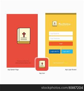 Company Holy Bible Splash Screen and Login Page design with Logo template. Mobile Online Business Template