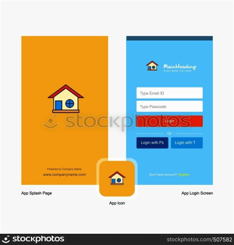 Company Home Splash Screen and Login Page design with Logo template. Mobile Online Business Template