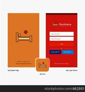 Company Hospital bed Splash Screen and Login Page design with Logo template. Mobile Online Business Template