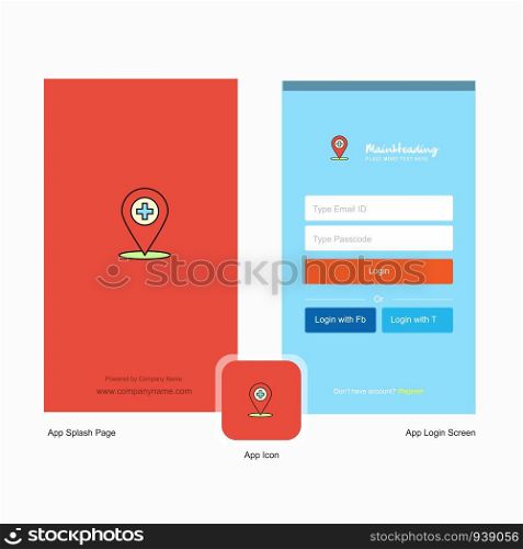 Company Hospital location Splash Screen and Login Page design with Logo template. Mobile Online Business Template