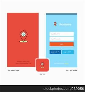 Company Hospital location Splash Screen and Login Page design with Logo template. Mobile Online Business Template