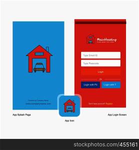 Company House garage Splash Screen and Login Page design with Logo template. Mobile Online Business Template