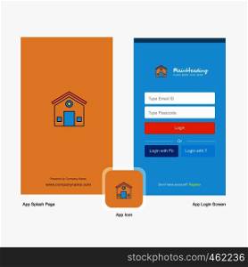 Company House Splash Screen and Login Page design with Logo template. Mobile Online Business Template