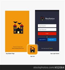 Company Hunted house Splash Screen and Login Page design with Logo template. Mobile Online Business Template