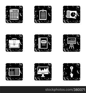 Company icons set. Grunge illustration of 9 company vector icons for web. Company icons set, grunge style