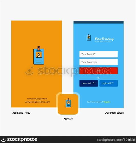 Company Id card Splash Screen and Login Page design with Logo template. Mobile Online Business Template