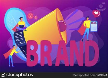 Company identity, marketing and promotional campaign. Personal brand, self-positioning, individual brand strategy, build your personal brand concept. Bright vibrant violet vector isolated illustration. Personal brand concept vector illustration