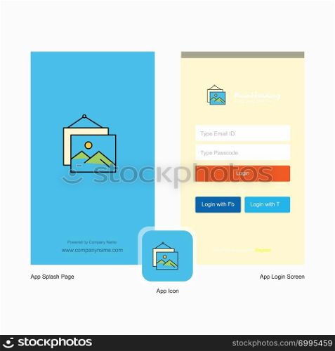 Company Image frame Splash Screen and Login Page design with Logo template. Mobile Online Business Template