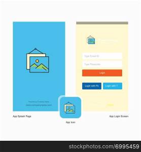 Company Image frame Splash Screen and Login Page design with Logo template. Mobile Online Business Template
