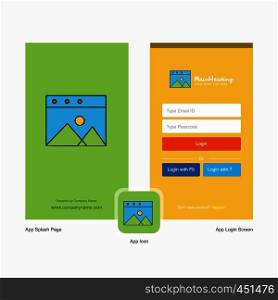 Company Image Splash Screen and Login Page design with Logo template. Mobile Online Business Template