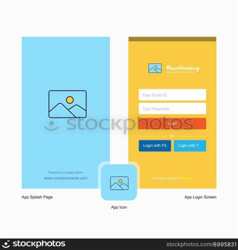 Company Image Splash Screen and Login Page design with Logo template. Mobile Online Business Template