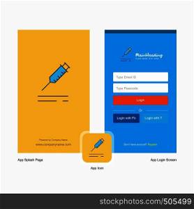 Company Injection Splash Screen and Login Page design with Logo template. Mobile Online Business Template