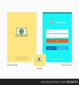 Company Internet on Laptop Splash Screen and Login Page design with Logo template. Mobile Online Business Template