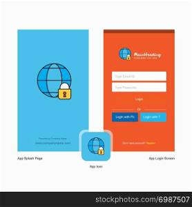 Company Internet protected Splash Screen and Login Page design with Logo template. Mobile Online Business Template